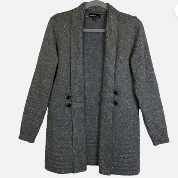 Fortune + Ivy Sawyer Open Gray Shawl Collared Cardigan Stitch Fix Long Line - Picture 2 of 12